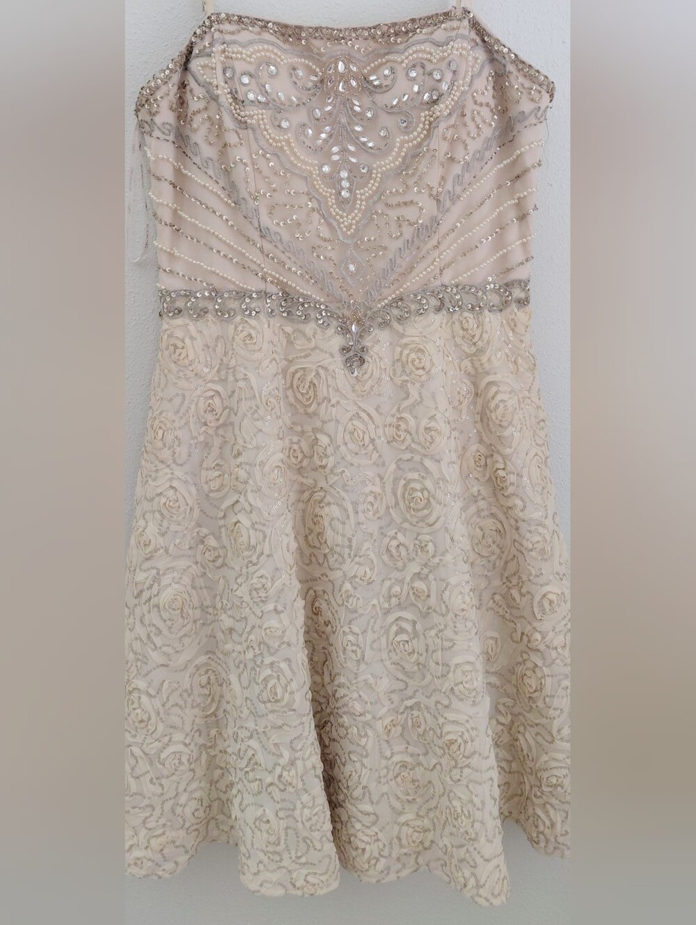 Vintage Sue Wong Nocturne Beaded Sequin Dress Gown Cream Party Cocktail - Picture 12 of 12
